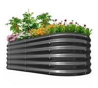 Quictent Potager surélevé 180x90x45cm ovale, bac à plantes en métal, potager pour jardin, emboîtable et empilable, bac à plantes pour l'extérieur, gris