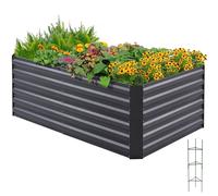 Quictent Potager surélevé en métal 120 x 90 x 56 cm, potager sans fond pour jardin, bac à légumes, châssis de culture avec cages à tomates, gris