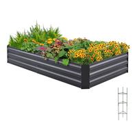 Quictent Potager surélevé en métal, châssis de culture sans fond pour jardin, potager 180 x 90 x 30 cm, bac à plantes avec cages à tomates, gris