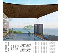 Quictent Voile d'ombrage carré en polyéthylène haute densité 185 g, protection anti-UV à 98 %, pour extérieur, terrasse, jardin avec kit de matériel (marron), 7,3 x 7,3 m