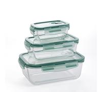 Quid Minimal Lot de 3 récipients hermétiques en verre 1 800 ml - 800 ml - 330 ml - Bore - Passe au micro-ondes - Adapté au réfrigérateur