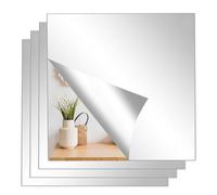 QUIIEOSKIA 4 Pcs Acrylique Miroir Adhesif Mural, 20cm X 20cm Miroir Collant Muraux Carrés Flexible Miroire, pour Salle de Bain, Salon, Chambre