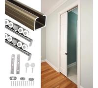 Quincaillerie pour porte coulissante, kit de rails de porte coulissante à montage supérieur - Quincaillerie en aluminium avec doubles roues silencieuses, tailles personnalisées pour portes de poche