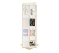 QUIOTUIR Bibliothèque Rotative 360° 4 Étagères Bambou Acrylique Colonne Rangement Livres Tournante Meuble Bibliothèque Gain de Place pour Chambre Salon Bureau Enfant Petit Appartement