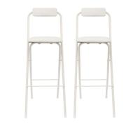 QUIOTUIR Lot de 2 Tabourets de Bar Pliants 75cm avec Dossier Chaise Haute Pliable Rembourrée Éponge pour Mange-Debout Acier Carbone Compact 7cm Plié Cuisine Bar Balcon Capacité 125kg (Blanc)
