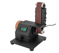QUIOTUIR Ponceuse à Bande avec Affichage Numérique Vitesse Réglable 0-8500r/min Bande Abrasive 30x380mm Mini Ponceuse Électrique pour Meulage D'outils Métal Bois L'aluminium