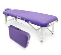 QUIRUMED Table Pliante de shiatsu en Bois, 211 x 60 cm, Couleur Violet, Simili Cuir, réglable en Hauteur, Appui-tête Amovible, Structure renforcée, jusqu'à 185 kg