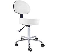 QUIRUMED Tabouret avec Dossier, Base chromée, 5 roulettes et Levage à gaz, Couleur Blanche, Structure métallique, Similicuir Cuir, Rembourrage Haute densité, Hauteur réglable, jusqu'à 150 kg