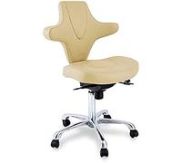 QUIRUMED Tabouret avec Dossier Ergonomique et Design Attrayant, Couleur Beige, Structure métallique, Simili Cuir, Hauteur réglable, Inclinaison du Dossier, jusqu'à 150 kg