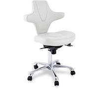 QUIRUMED Tabouret avec Dossier Ergonomique et Design Attrayant, Couleur Blanc cassé, Structure métallique, Similicuir, Hauteur réglable, Inclinaison du Dossier, jusqu'à 150 kg