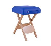 QUIRUMED Tabouret Pliant en Bois avec Assise, revêtement Bleu, Multi-usages, Table d'appoint et Repose-Pieds, Simili Cuir, transportable, jusqu'à 100 kg, 33 x 33 x 48