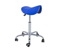 QUIRUMED Tabouret Pony 5 Roues, Base chromée, Couleur Bleue, revêtement en Similicuir, réglable en Hauteur, léger, Design Ergonomique, pivotant, jusqu'à 150 kg