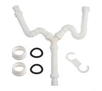 QuivyLivy Kit de vidange d'évier réglable 20 cm-80 cm, tuyau flexible en P pour vidage double lavabo, adaptateur G1-1/2 à G1-1/4, siphon de plomberie extensible pour salle de bain