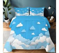 Quixora Couette Imprimée Style Papier Découpé Minimaliste 155 x 220 cm 4 Saisons pour 2 Personnes, Couette Réversible sans Housse Plaid Edredon avec 2 Taies d'oreiller 65 x 65 cm - Lavable en Machine