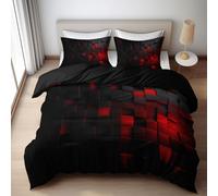Quixora Housse de Couette Cubes et Blocs Noirs et Rouges Parures de lit 200 x 200 cm Garçons Filles Adulte Ado, Parure de Lit Microfibre, Noir