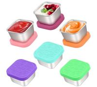 Qukaka Lot de 6 boîtes à vinaigrette à emporter de 2,2 x 2,2 l - Pratiques et étanches - En acier inoxydable - Réutilisables - Pour boîte à déjeuner, pique-nique, voyage, bureau et cuisine - Carré