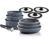 Qulinart - Batterie de cuisine en aluminium extrudé - 3 poêles à frire + 3 casseroles + 3 couvercles + 1 poignée amovible