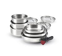 Qulinart by Brandt - Batterie de Cuisine à Induction 10 Pièces - Set de 3 Casseroles, 3 Poêles et 3 Couvercles Passoires avec Poignée Amovible - Acier Inoxydable - Lot pour Tout Feu - Argenté