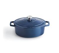 Qulinart by Brandt - Cocotte en Fonte d'Acier Ovale Individuelle 30 cm - Contenance 4,7 L - Couvercle en Fonte avec Bouton en Inox - Convient pour Induction - Passe au Four - Bleu