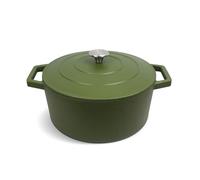 QULINART Cocotte en fonte d'acier ronde 4.2L couvercle en fonte avec poignée en inox sans PFOA, Compatible tous feux dont induction, four, réfrigérateur, congélateur, lave-vaiselle - Vert Mat Ø 25 cm