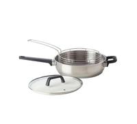 Qulinart Sauteuse triple fond en acier inox antiadhésif antirayures avec panier à friture, poignées en bakelite, couvercle en verre- tous feux dont induction, passe au lave-vaisselle- Argenté, Ø26 cm