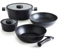 Qulinart Set de casseroles empilables en fonte d'aluminium de haute qualité - 5 pièces avec poignée amovible