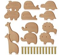 Qunclay Lot de 12 boutons d'armoire décoratifs en bois avec vis, poignées de commode, boutons de commode, boutons de meubles, poignées de tiroir de chambre d'enfant pour décoration (zoo)
