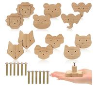 Qunclay Lot de 12 boutons d'armoire décoratifs en forme d’animaux en bois avec vis, poignées de commode, poignées de commode, pour chambre d'enfant, décoration de meubles de maison (mignons)