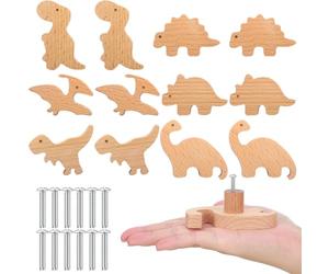 Qunclay Lot de 12 boutons d'armoire en bois en forme d’animaux marins et de la forêt, boutons décoratifs de commode en bois avec vis, poignée de tiroir de chambre d'enfant pour la décoration,