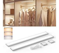 Quntis 2Pcs Reglette LED Cuisine sous Meuble Detecteur Mouvement 40cm | Rechargeable USB sans Fil, 3 Couleurs 186 LEDs, Batterie 2500 mAh, Autonomie 35 jours pour Armoire Escalier Bureau