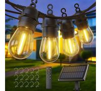 Quntis Lampes solaires extérieures 16m, 15 ampoules incassables IP65 avec télécommande, charge solaire/USB-C, lampes solaires imperméables pour l'extérieur jardin balcon terrasse fête