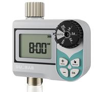 QUOBAS Minuteur d'arrosage à basse pression programmable hebdomadaire avec entrée et sortie en laiton pour baril de pluie, tuyau d'arrosage, avec robinet à boisseau sphérique et écran étanche, modes