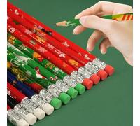 QUOHE 24 Pièces Crayon avec Gomme de Noël, Crayons de Bois Noel Petits Cadeaux Calendrier Avent, Petit Cadeaux de Table Noel Sacs Ensemble de Cadeau Scolaires pour Étudiants Enfants Collegue