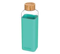Quokka 8412497400249 Bouteille carrée en Verre avec Housse en Silicone, 700 ML de capacité, Vert bleuté