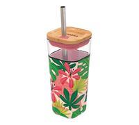 Quokka Gobelet en verre avec paille et étui en silicone liquide Cube Pink Jungle 2022 540 ml