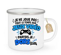 quotedazur Café-Croissant - Mug Motif Humour Gamer - Blanc/Emaille | Mug humoristique pour gamer avec un message drôle