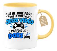 quotedazur Café-Croissant - Mug Motif Humour Gamer - Jaune/Céramique | Mug humoristique pour gamer avec un message drôle
