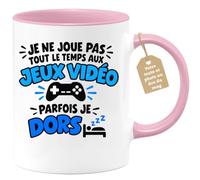 quotedazur Café-Croissant - Mug Motif Humour Gamer - Rose/Céramique | Mug humoristique pour gamer avec un message drôle