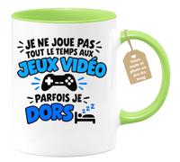 quotedazur Café-Croissant - Mug Motif Humour Gamer - Vert/Céramique | Mug humoristique pour gamer avec un message drôle