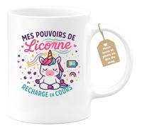 quotedazur Café-Croissant - Mug Personnalisable Texte Photo Tasse Cadeau Noël Mes Pouvoirs De Licorne Rechargent En Cours - Blanc/Céramique