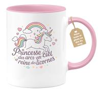 quotedazur Café-Croissant - Mug Personnalisable Texte Photo Tasse Cadeau Noël Princesse Des Arcs- En- Ciel Et Reine Des Licornes - Rose/Céramique