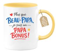 quotedazur Café-Croissant - Mug Personnalisé Beau-papa Texte Photo - Tasse Fête Des Pères Beau-père Papa Bonus - Cadeau Drôle - Jaune/céramique