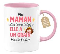 quotedazur Café-Croissant - Mug Personnalisé Maman Texte Photo - Tasse Fête Des Mères Ma Maman C'est Comme Le Café Elle A Un Grain - Cadeau Drôle Mamounette - Rose/céramique