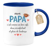 quotedazur Café-Croissant - Mug Personnalisé Papa Texte Photo - Tasse Fête Des Pères Mon Papa C'est Comme Un Bon Café - Cadeau Drôle Papounet - Bleu/céramique