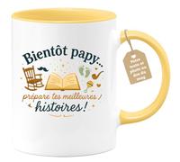 quotedazur Café-Croissant - Mug Personnalisé Tasse Cadeau Noël Bientôt Papy Prépare Tes Meilleures Histoires Futur Papou Pépé Fête Des Grand-Pères Papi Annonce Naissance - Jaune/Céramique