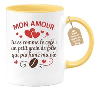 quotedazur Café-Croissant - Mug Saint-valentin Coeur - Tasse Romantique Idée Message Mon Amour Café Homme Femme - Cadeau Original Pour Couple Amoureux Petit Ami Copain Copine Mari - Jaune/céramique