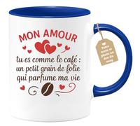 quotedazur Café-Croissant - Mug Saint-valentin Coeur - Tasse Romantique Idée Message Mon Amour Café Homme Femme - Cadeau Original Pour Couple Amoureux Petit Ami Copain Copine Mari - Bleu/céramique