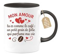 quotedazur Café-Croissant - Mug Saint-valentin Coeur - Tasse Romantique Idée Message Mon Amour Café Homme Femme - Cadeau Original Pour Couple Amoureux Petit Ami Copain Copine Mari - Noir/céramique