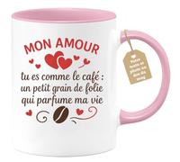 quotedazur Café-Croissant - Mug Saint-valentin Coeur - Tasse Romantique Idée Message Mon Amour Café Homme Femme - Cadeau Original Pour Couple Amoureux Petit Ami Copain Copine Mari - Rose/céramique