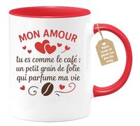 quotedazur Café-Croissant - Mug Saint-valentin Coeur - Tasse Romantique Idée Message Mon Amour Café Homme Femme - Cadeau Original Pour Couple Amoureux Petit Ami Copain Copine Mari - Rouge/céramique